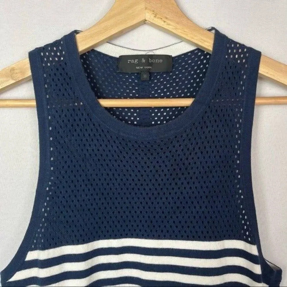 Rag & Bone Giselle Navy Blue & White Mesh Bodycon Mini Dress M - Picture 5 of 5